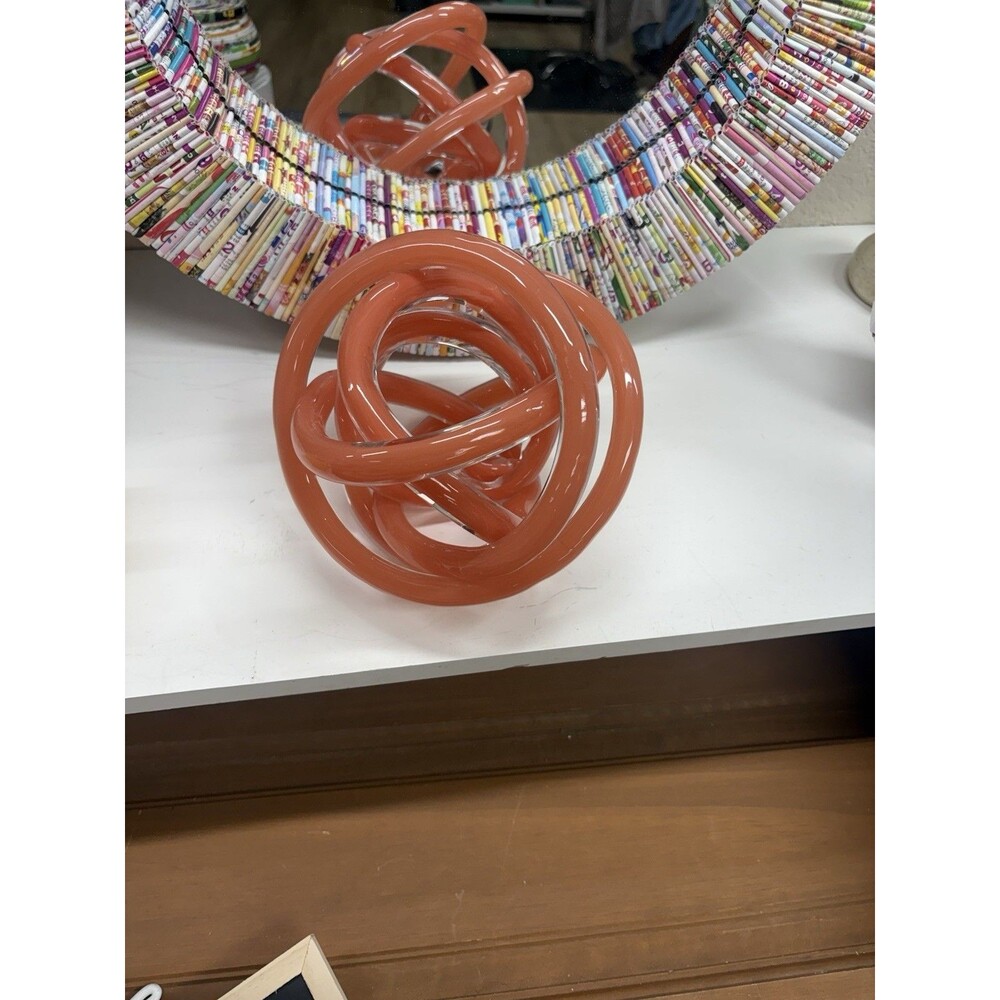 Art Glass Eternity Knot Rope Sculpture Paperweight Hand Blown Peach